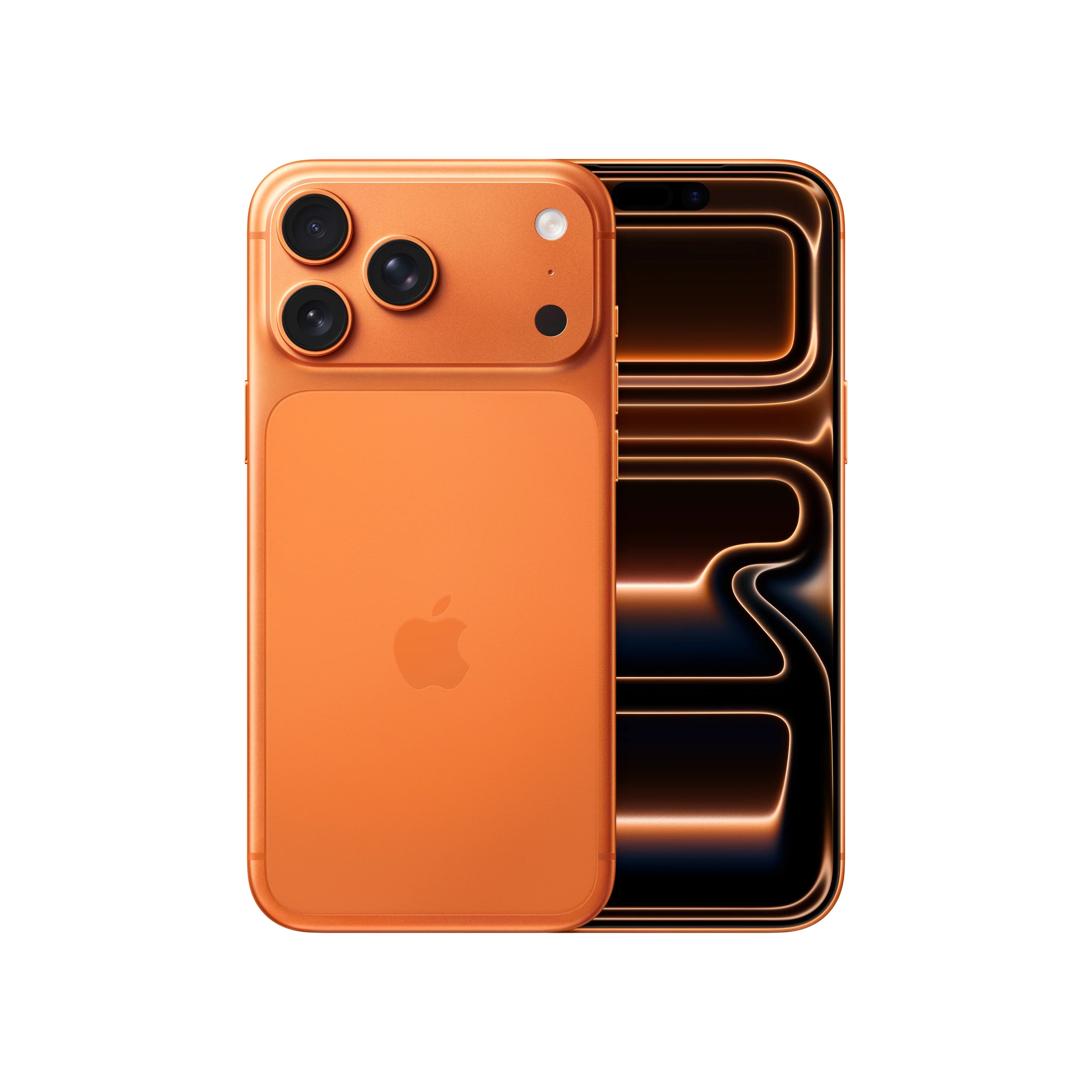 iPhone 17 Pro në ngjyrën portokalli kozmik, pamje nga pas dhe nga para